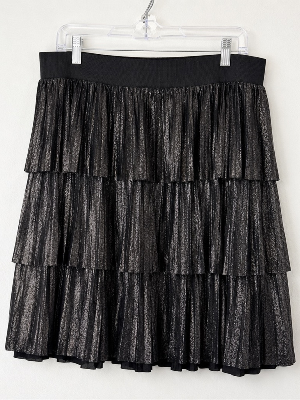 Lane Bryant Black Metallic Tiered Pleated Skirt Size 14 16 Party Goth
